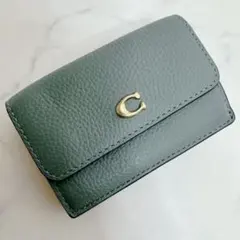 COACH ミニ 三つ折り財布 トライフォールド グリーン レザー レディース