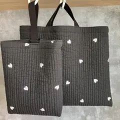 レッスンバック シューズ袋 ブラック ハート ヌビ 絵本バック 上靴