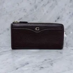 COACH コーチ ダークブラウン レザー L字ファスナー 長財布 ステッチ