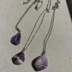 ヴィンテージvintage銀系天然石アメジストのネックレス3点(年数経過品)