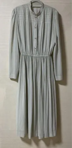 ヴィンテージ　プリーツ　ロングワンピース　昭和レトロ　ソフトフレア　水玉