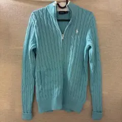 Polo Ralph Lauren アクアブルー ケーブルニット　フルジップ