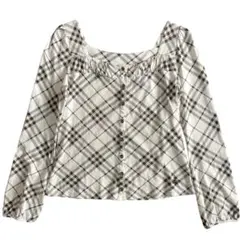 【美品】バーバリーブルーレーベル ノバチェック スクエアネック カットソー 38