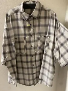 ZARAダメージ加工デザインチェック柄半袖シャツXL