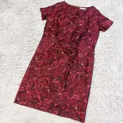【美品】自由区 シルク100% 総柄 ワンピース ボルドー 38 M 絹 高級のサムネイル