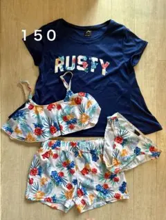RUSTY セパレート水着 4点セット150 花柄 ネイビー