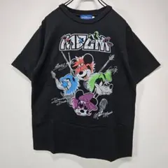 DISNEY　半袖　Tシャツ　M　ビッグプリント　ロック　バンド　ブラック　古着