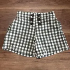 タムズムー　ハイウエストチェックパンツ　90・80サイズ　ハーフパンツ　グリーン