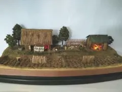 昔の農家の春。80分の1スケールミニチュア。完全ハンドメイド