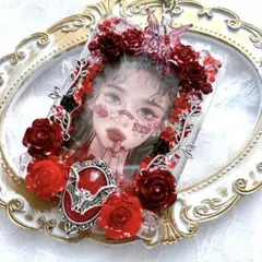 トレカケースデコ 硬質トレカケースデコ 赤 ゴシック 薔薇 キラキラ