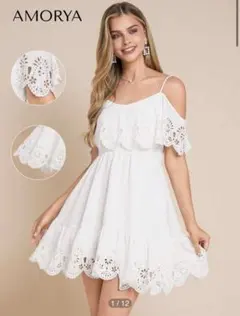 shein オフショルダー ホワイトワンピース