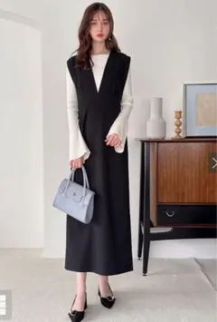 GRL グレイル　Vネックバックリボンジャンパースカート