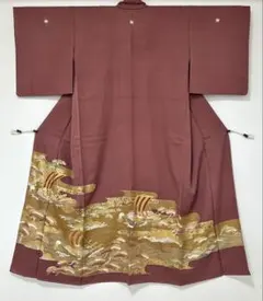 単衣 色留袖 手描友禅 正絹 新古品 フォーマル 赤紫色 yzk887