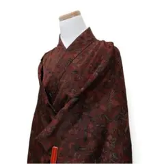 道中着　唐花模様　唐花模様　ワインレッド　着物　082t