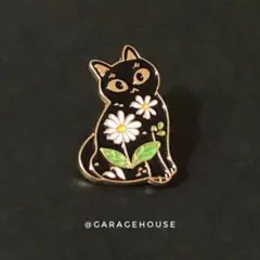 ピンズ [ 花ねこ ] ピンバッジ 黒猫 ブローチ ラペルピン