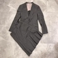 LES MUESグレンチェック柄 スカートスーツ シルク混 Sサイズ グレー