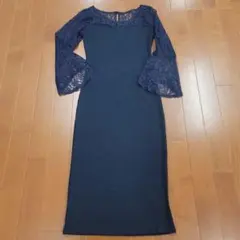 ネイビー フレアスリーブ ワンピース