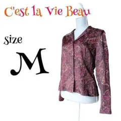 a492【美品】C'EST LA VIE　総柄ブラウス　M　レッド系　日本製のサムネイル