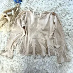 【ナチュラルビューティーベーシック】ベージュ Vネック長袖 フレアスリーブ　M