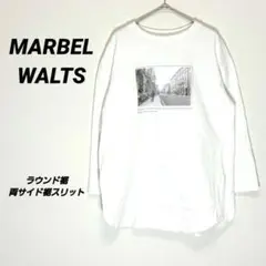 4832U○マーブルワルツ フォトプリント 長袖ロングTシャツ 白 Mカットソーのサムネイル