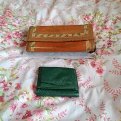 イ*ん様 レザー 長財布 茶色　　小銭入れ財布セットグリーン