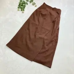 ロング丈スカート　ブラウン　巻きスカート風　Ｌ　ブラウン　後ろスリット有