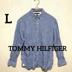 【極美品】トミーヒルフィガー プレミアムリネンシャツ ギンガムチェック Lサイズ