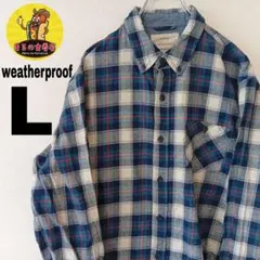USA古着 weatherproof ネルシャツL ブルーホワイト チェック