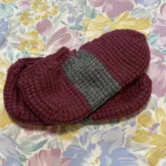 未使用 手編み ハンドメイド 部屋用靴下 暖かい ルームソックス グレー えんじ