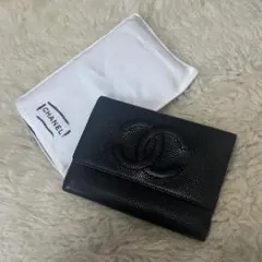 【美品】シャネル キャビア デカココマーク 三つ折り財布
