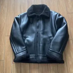 GU ボア襟付きブラック フェイクレザー ジャケット