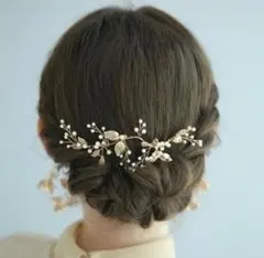 アンティークヘッドドレスブライダルヘアアクセサリー髪飾りゴールドパール小枝リーフ