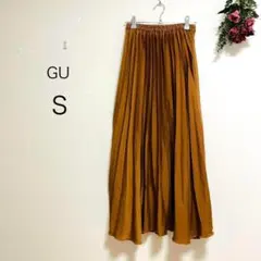 2502【GU】プリーツマキシスカート(S)ウエスト総ゴム　光沢　さらり