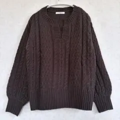 Samansa Mos2 blue ケーブル編み ニット セーター Free 茶
