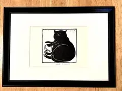 猫の版画 山岡康子 銅版画 エッチング 額装 限定品 インテリア 新生活