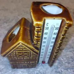 陶器製 家型温度計付き ペン立て