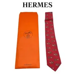 【美品】HERMES エルメス ネクタイ ケンタウロス 総柄 レッド シルク