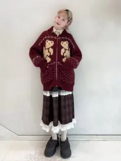merry jenny bear cowichan knit 赤 ボルドー くま