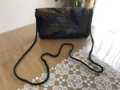 総ビーズ　ブラック×レインボー　クラッチバッグ・ショルダーバッグ