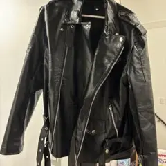 ブラック　フェイクレザーライダースジャケット