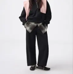 GU ヘビーウェイトスウェットバレルレッグパンツ 丈短め63.5 ブラックXXL