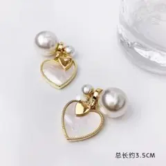 パール ハート ピアス ゴールド 韓国 オルチャン　かわいい　華やか　揺れる