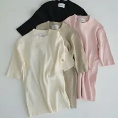 CLANE クラネ 半袖リブニット ベージュ