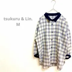 【極美品】ツクルアンドリン チェック柄チュニックブラウス M 七分袖 綿100%