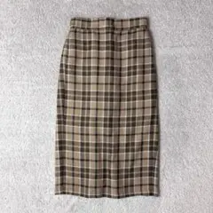 ジーユー　タータンチェックナローミディスカート　 ブラウン系　ウエスト一部ゴム