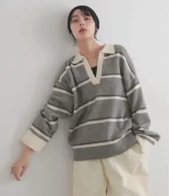 【 新品未使用品 】LIAN アルパカタッチボーダーポロニット