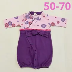 chil2 花柄ベビー袴 ロンパース お食い初め 百日祝い紫 50-70cm