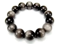 迫力満点発色良好シルバーオブシディアン大玉16mm強ブレスレット数珠天然石3