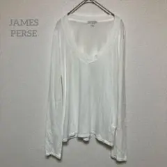 【ジェームズすぱーす】 ホワイト Vネック 長袖Tシャツ　薄手　b426
