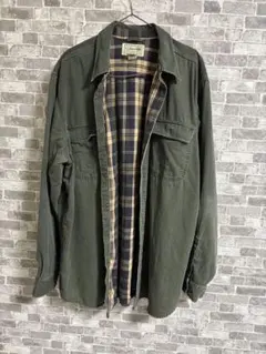 L.L.Bean XLシャツ オリーブグリーン　チェック裏地あり　厚手シャツ